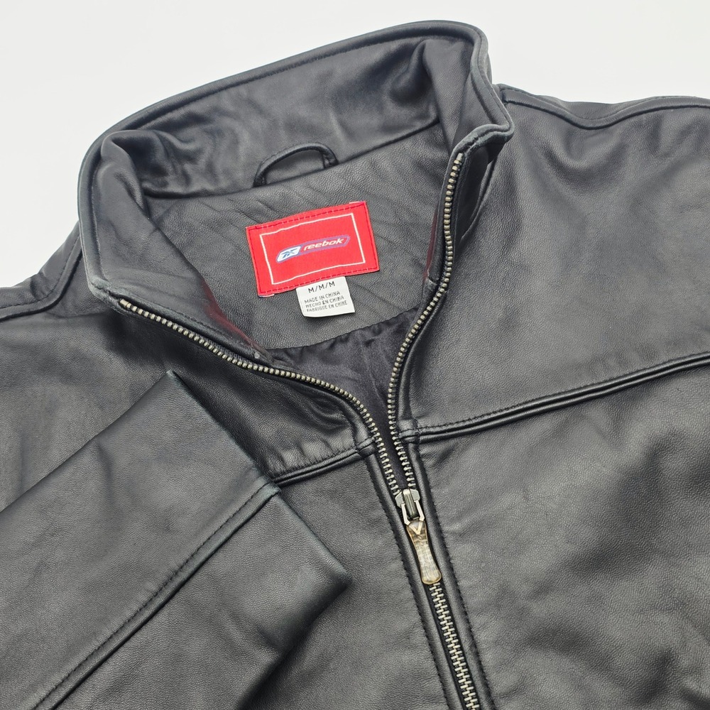 Reebok NFL Green Bay Packers Leather Jacket Mens Medium Black Full Zip Embossed